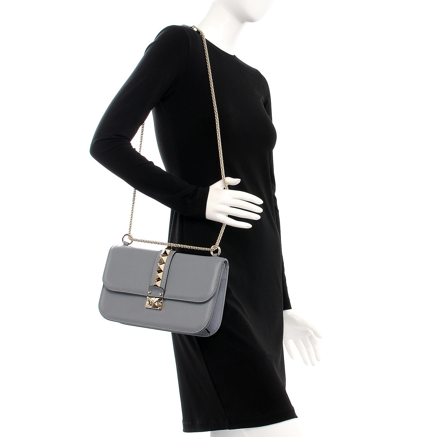 Valentino Garavani Vitello Medium Glam Lock Rockstud Flap Light Stone 2 of 7
