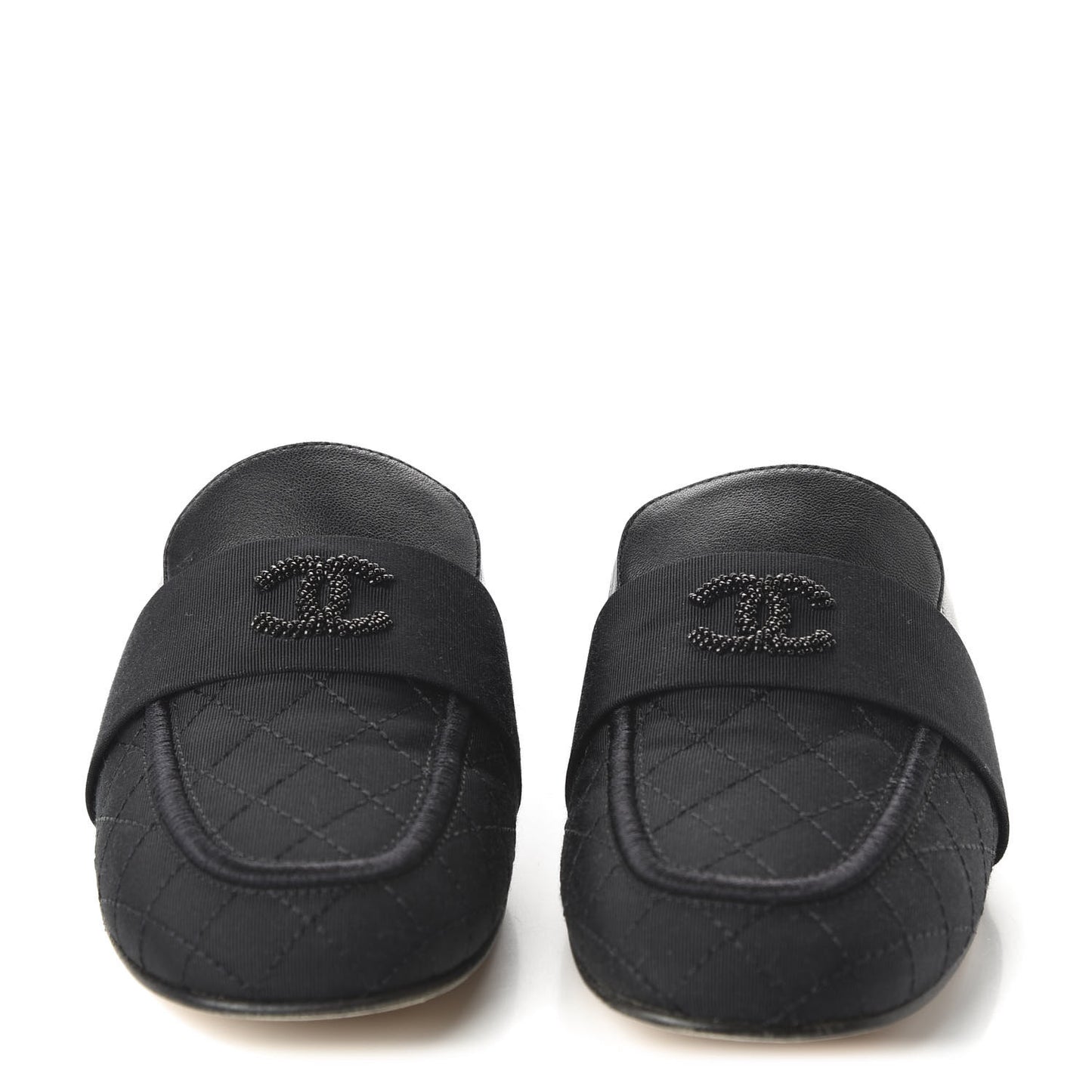 Lambskin Grosgrain Cap Toe CC Mules 36.5 Black