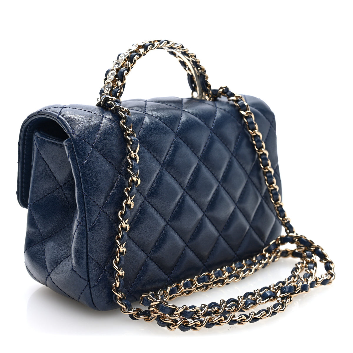Chanel Lambskin Quilted Mini Crystal Top Handle Rectangular Flap  Navy 3 of 10