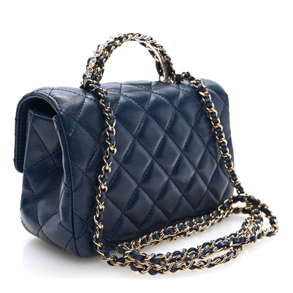 Chanel Lambskin Quilted Mini Crystal Top Handle Rectangular Flap  Navy 3 of 10