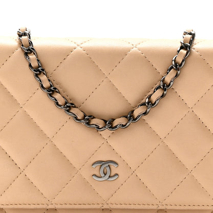 Chanel Lambskin Quilted Wallet On Chain WOC Beige 9 of 12