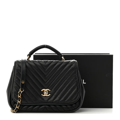 Chanel Lambskin Reverse Chevron Quilted Round Top Handle Flap Black 19 of 19