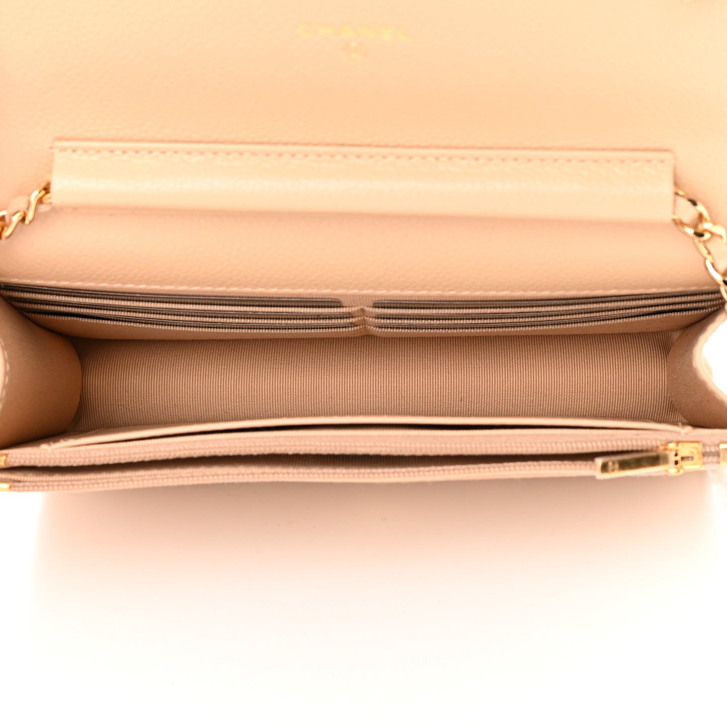 Caviar Quilted Wallet On Chain WOC Beige