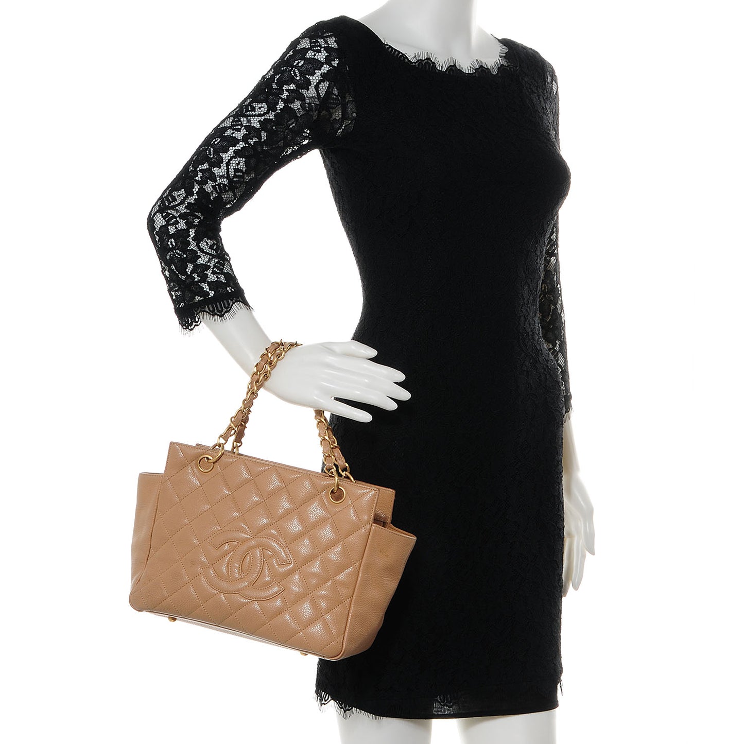 Caviar Quilted Petit Timeless Tote PTT Beige