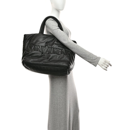 Saint Laurent Lambskin Wide Puffer Tote Black 2 of 10