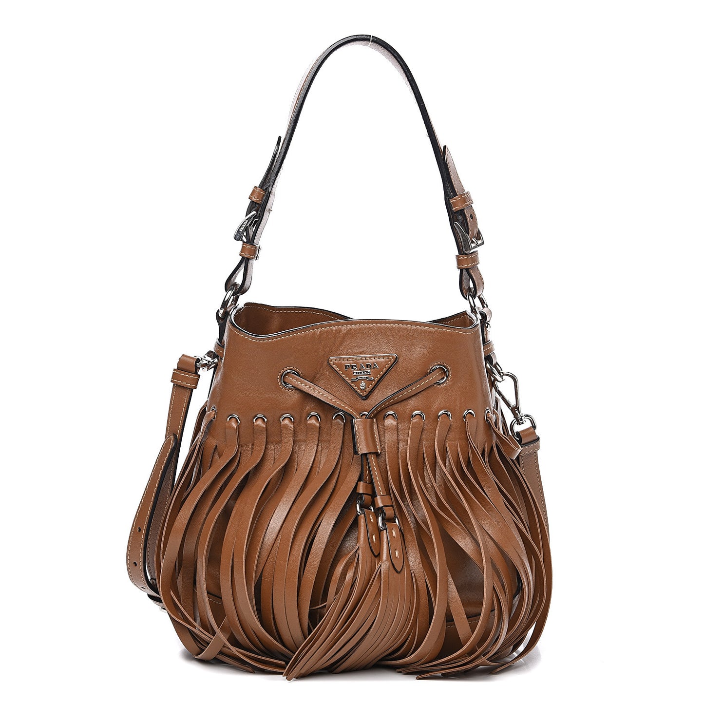 Soft Calfskin Fringe Bucket Bag Cannella