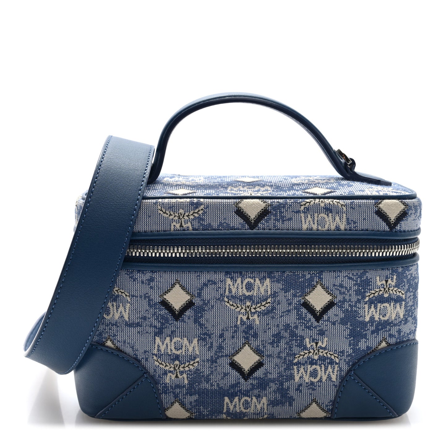 Vintage Jacquard Monogram Rockstar Small Vanity Crossbody Bag Blue