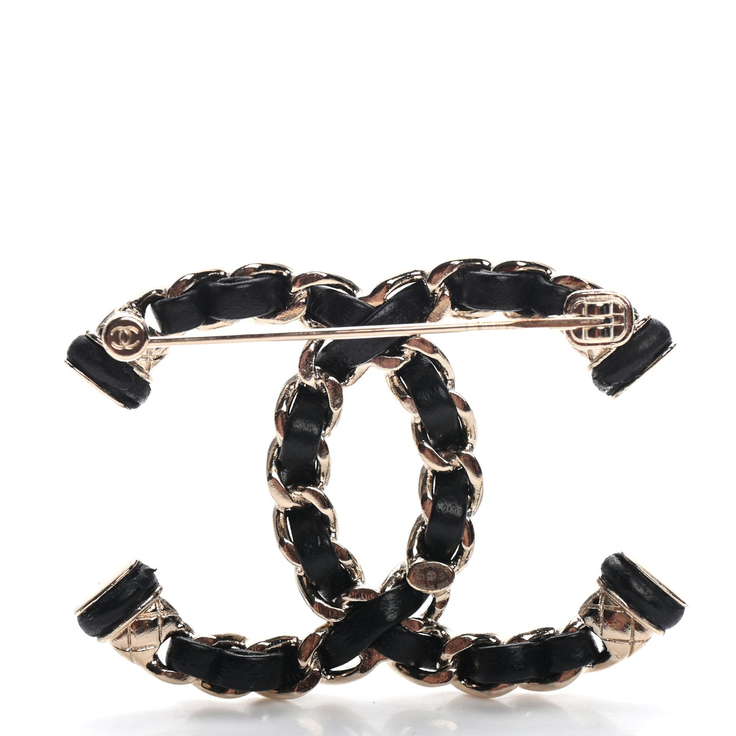 Lambskin Chain CC Brooch Black Gold