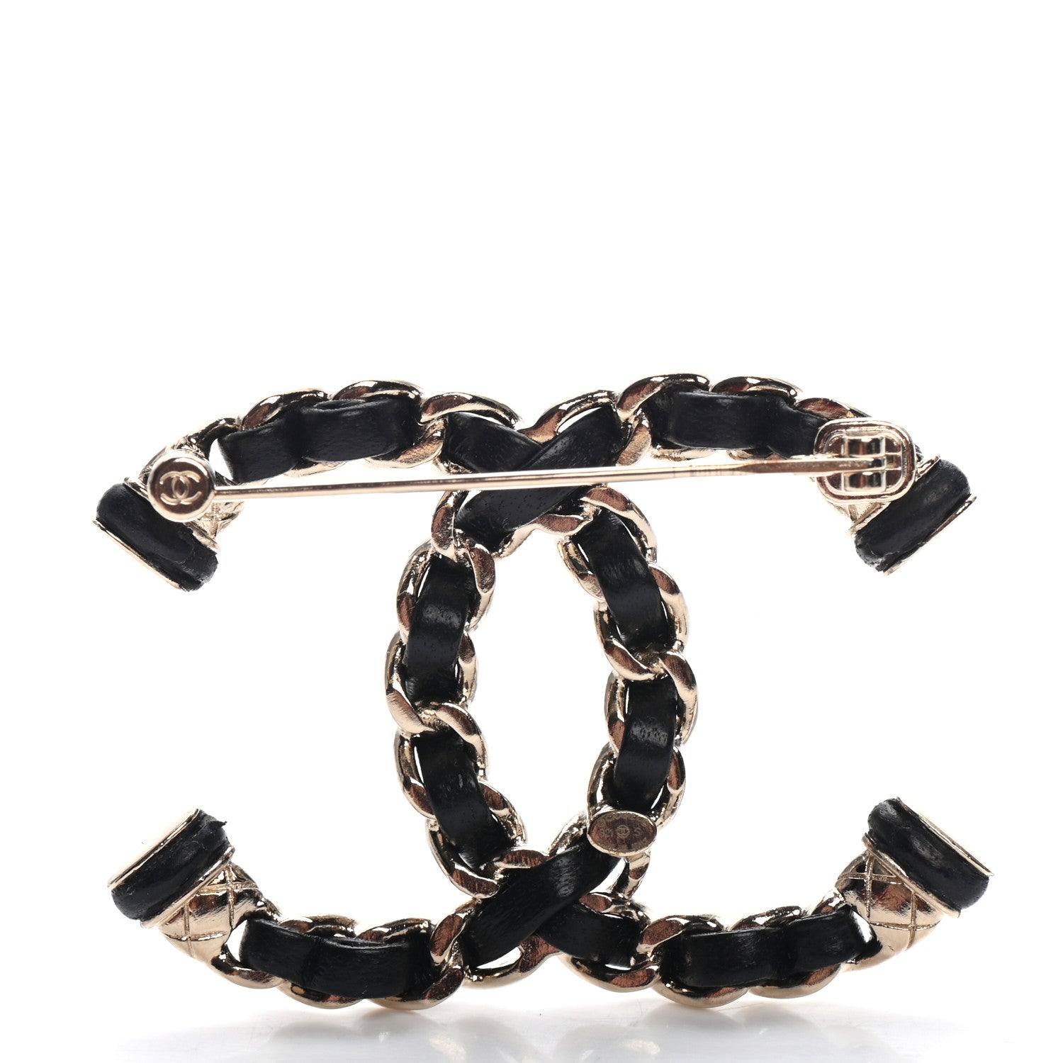 Chanel Lambskin Chain CC Brooch Black Gold 3 of 4
