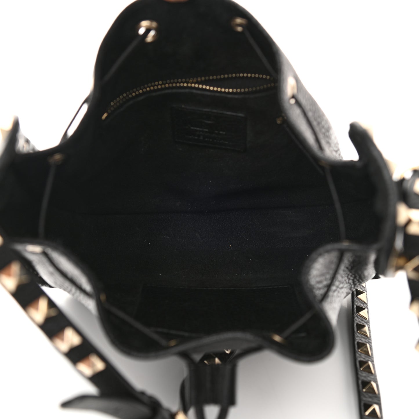 Grained Calfskin Rockstud Bucket Bag Black