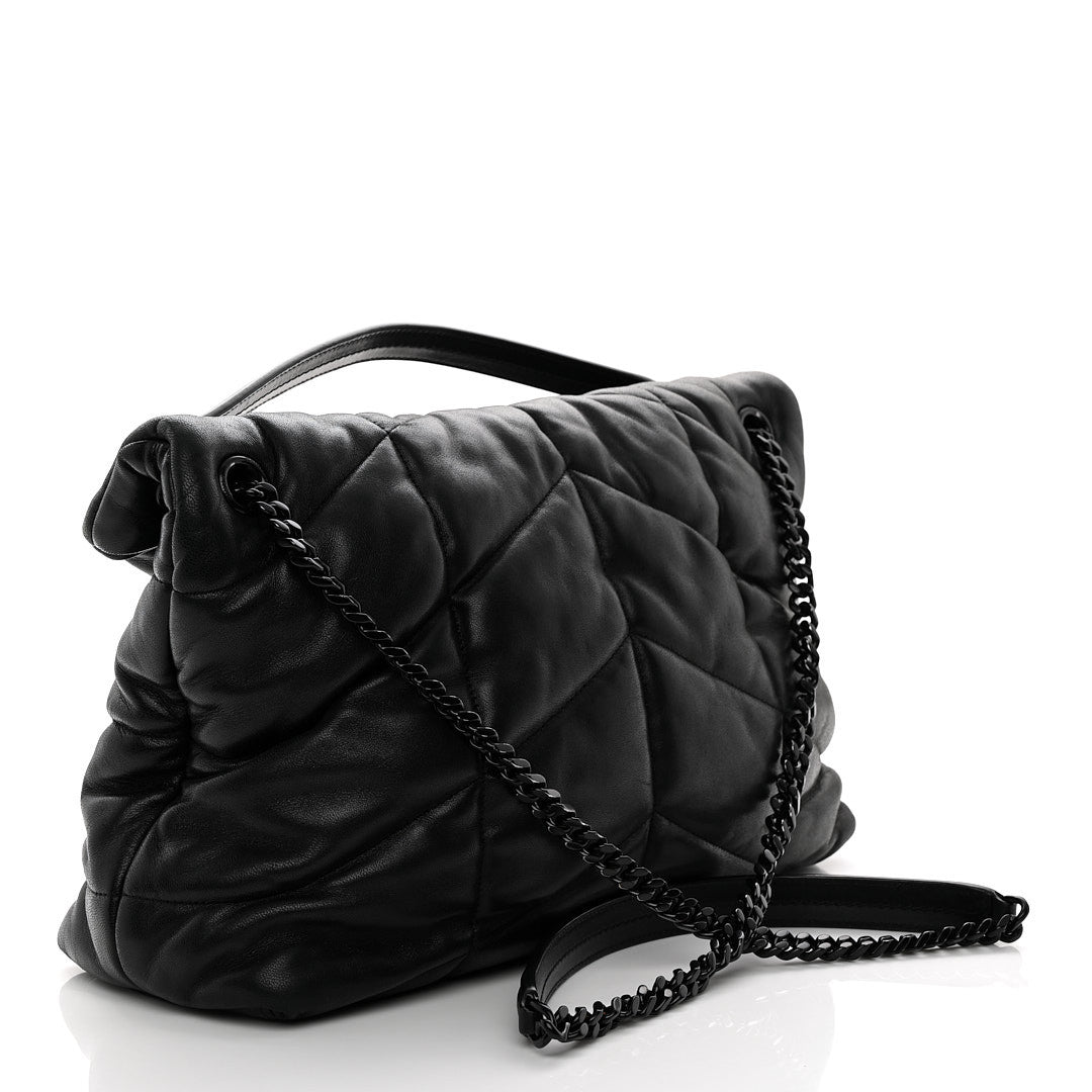 Saint Laurent Lambskin Quilted Monogram Monochrome Small Loulou Puffer Chain Satchel Black 3 of 10