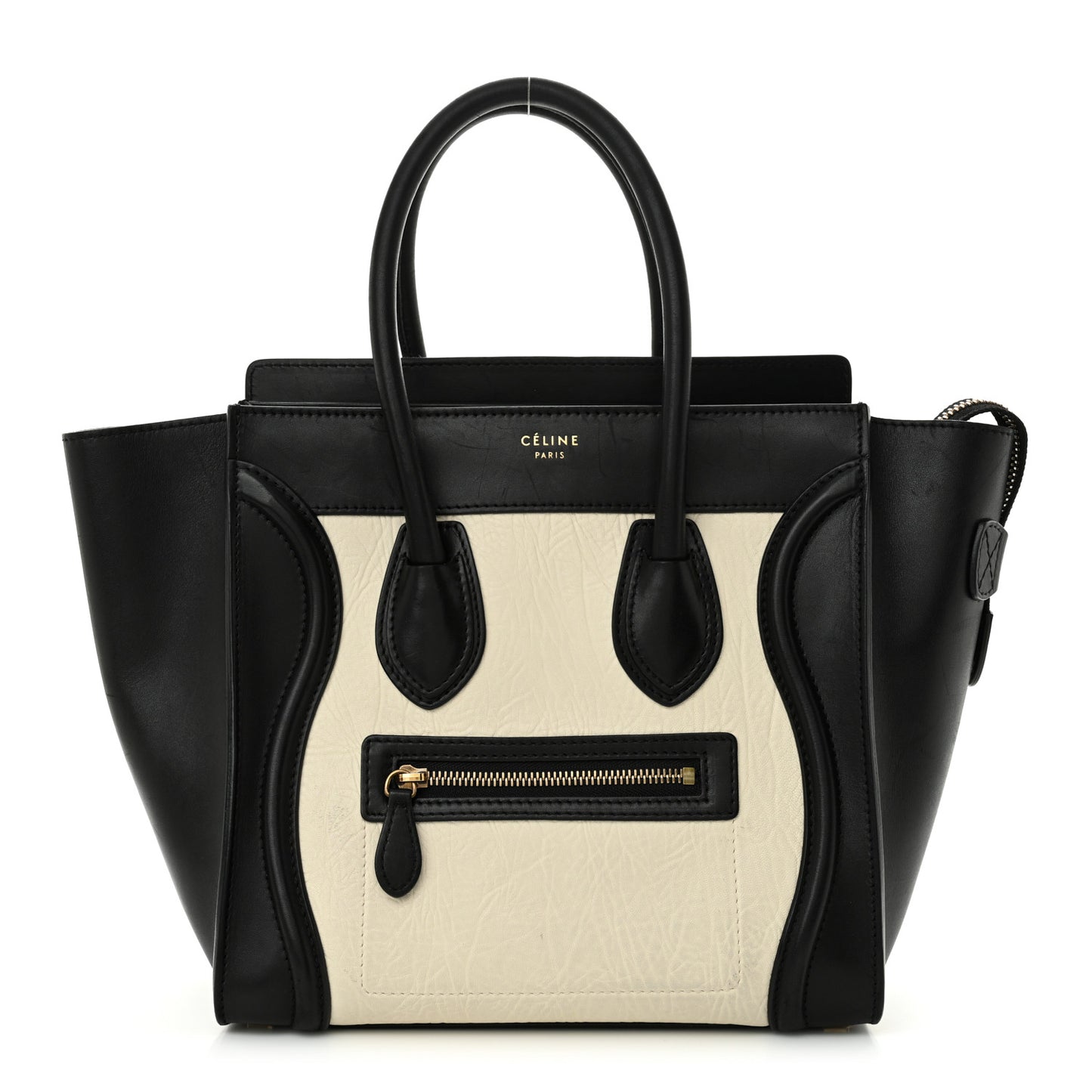 Shrunken Lambski\n Micro Bi-Color Luggage Black White