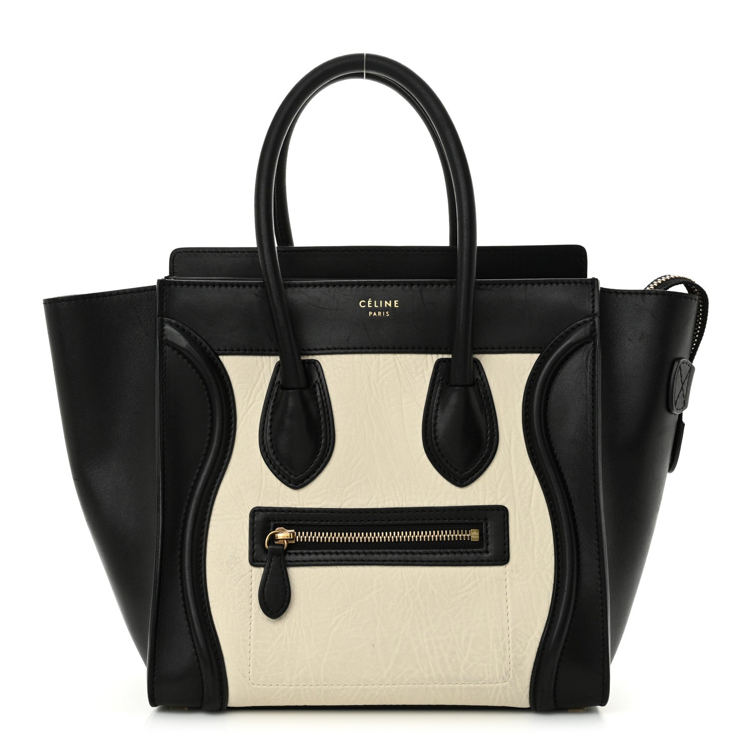 Celine Shrunken Lambski\n Micro Bi-Color Luggage Black White 1 of 16