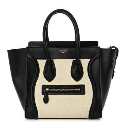 Celine Shrunken Lambski\n Micro Bi-Color Luggage Black White 1 of 16