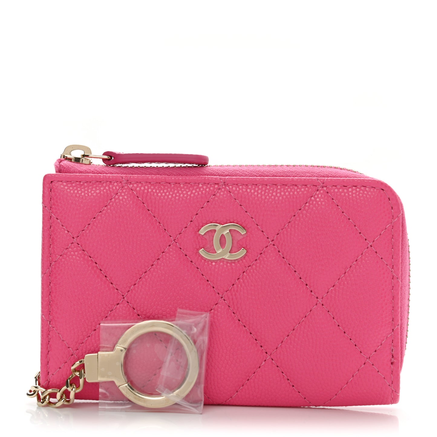 Caviar Quilted Zipped Key Holder Case Pink