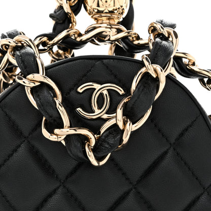 Chanel Lambskin Quilted Chain Round Mini Clutch Black 8 of 12