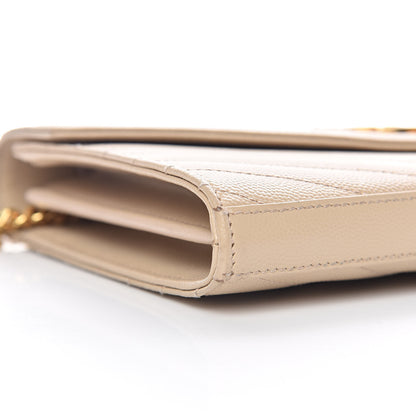 Saint Laurent Grain De Poudre Matelasse Chevron Monogram Chain Wallet Deep Beige 10 of 11