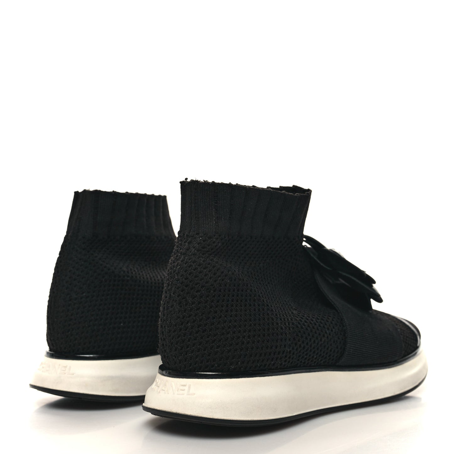 Knit Patent Calfskin Womens High Top Camellia Sneakers 36 Black