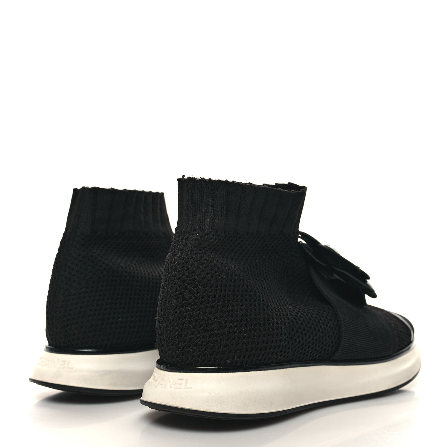 Chanel Knit Patent Calfskin Womens High Top Camellia Sneakers 36 Black 4 of 8