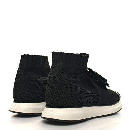 Chanel Knit Patent Calfskin Womens High Top Camellia Sneakers 36 Black 4 of 8