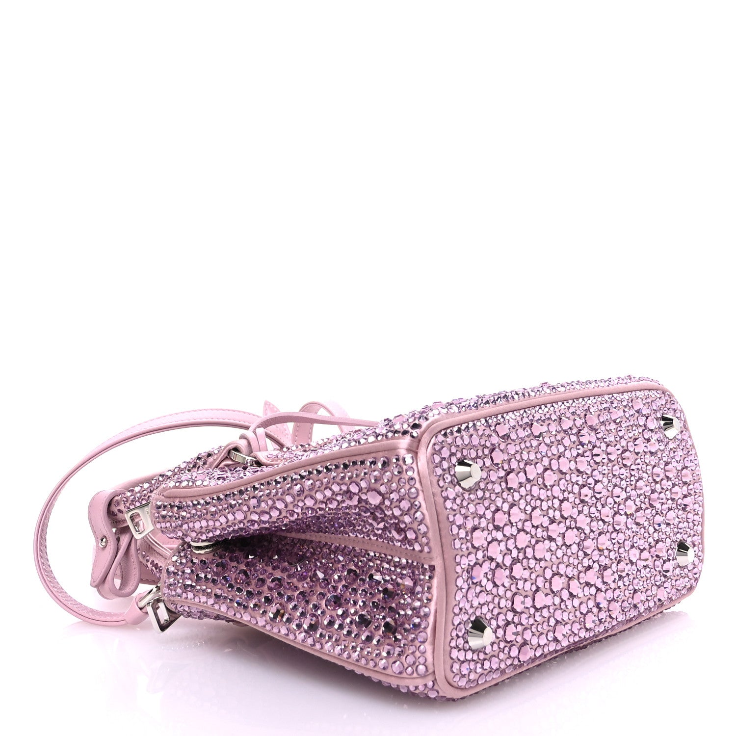 Prada Satin Crystal Mini Galleria Double Zip Tote Alabastro 4 of 11