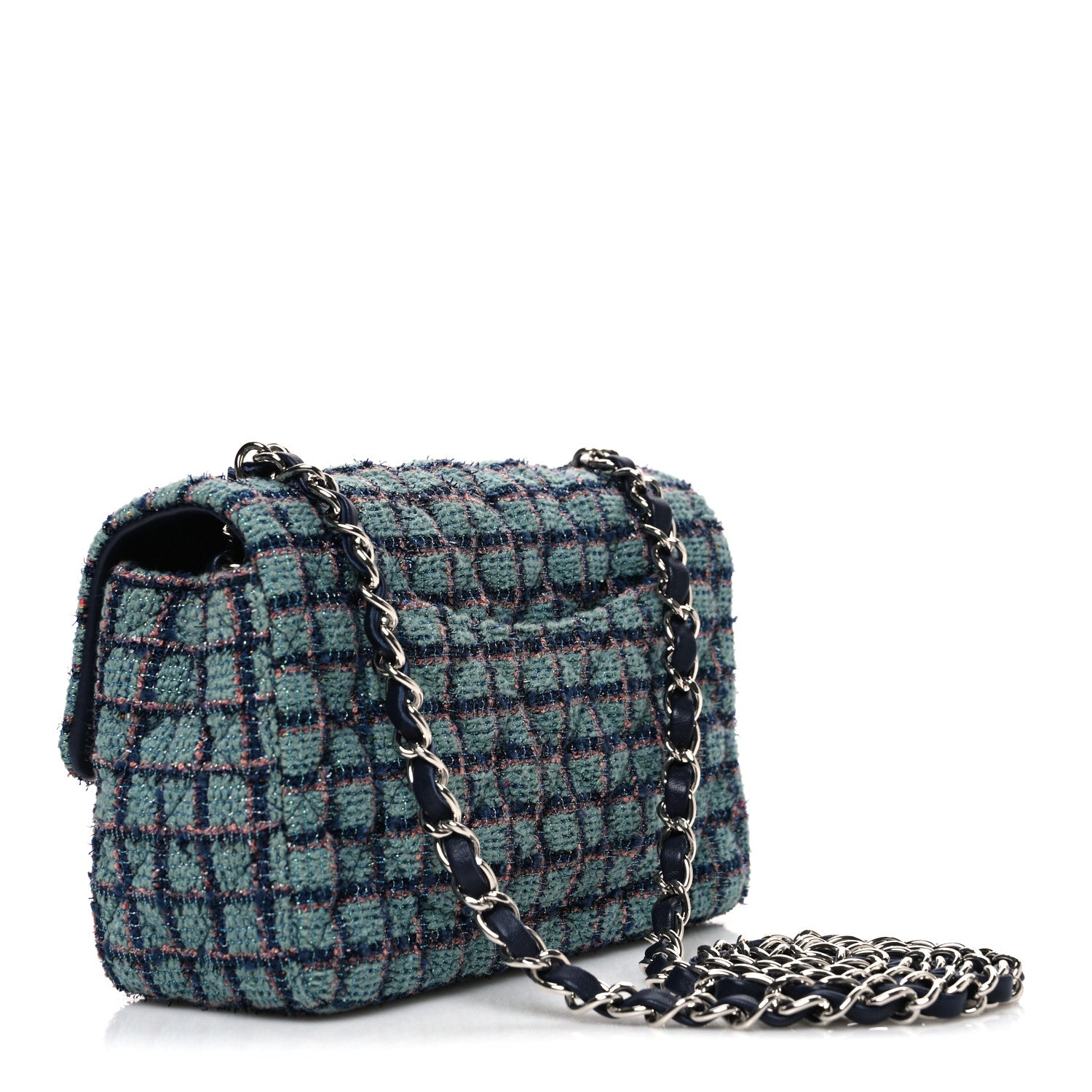 Chanel Tweed Quilted Mini Rectangular Flap Green Navy Dark Beige 3 of 10