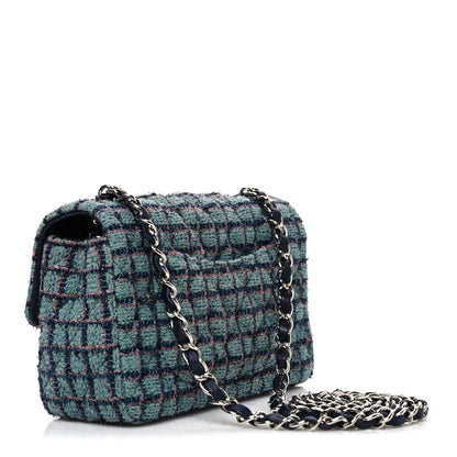 Chanel Tweed Quilted Mini Rectangular Flap Green Navy Dark Beige 3 of 10