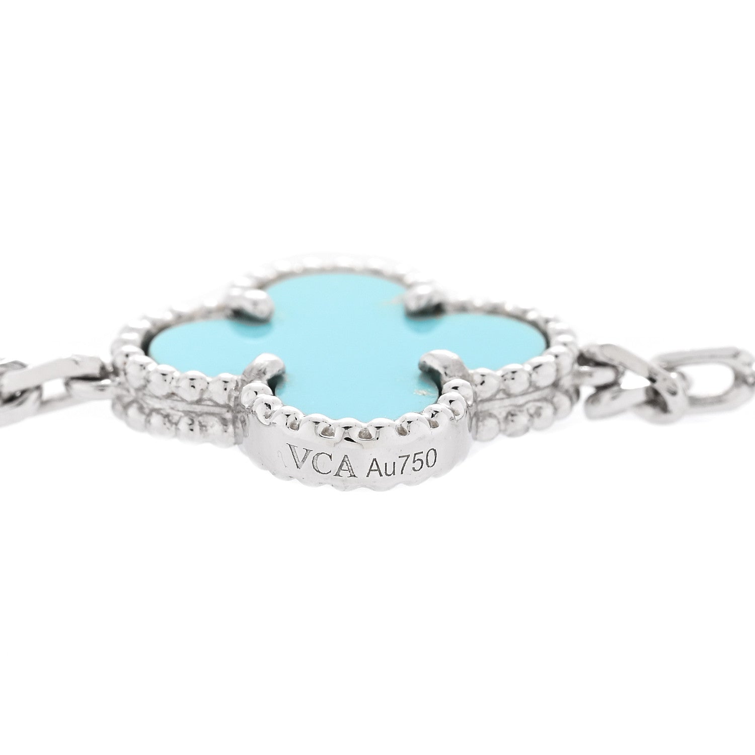 Van Cleef & Arpels 18K White Gold Turquoise 10 Motifs Vintage Alhambra Necklace 6 of 6