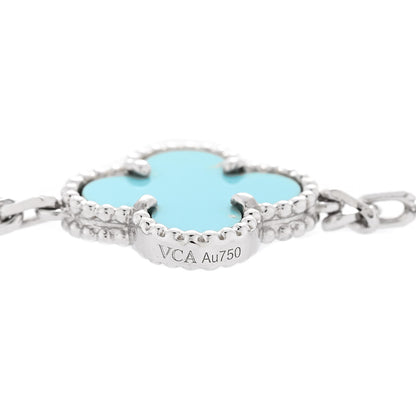 Van Cleef & Arpels 18K White Gold Turquoise 10 Motifs Vintage Alhambra Necklace 6 of 6