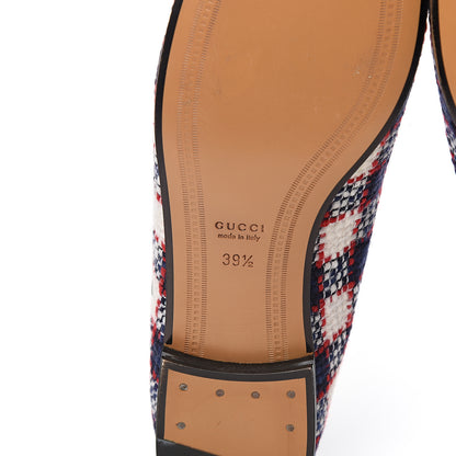 Gucci Vintage Tweed Check Horsebit Womens Jordaan Loafers 39.5 White Hibiscus Red Marine 6 of 9
