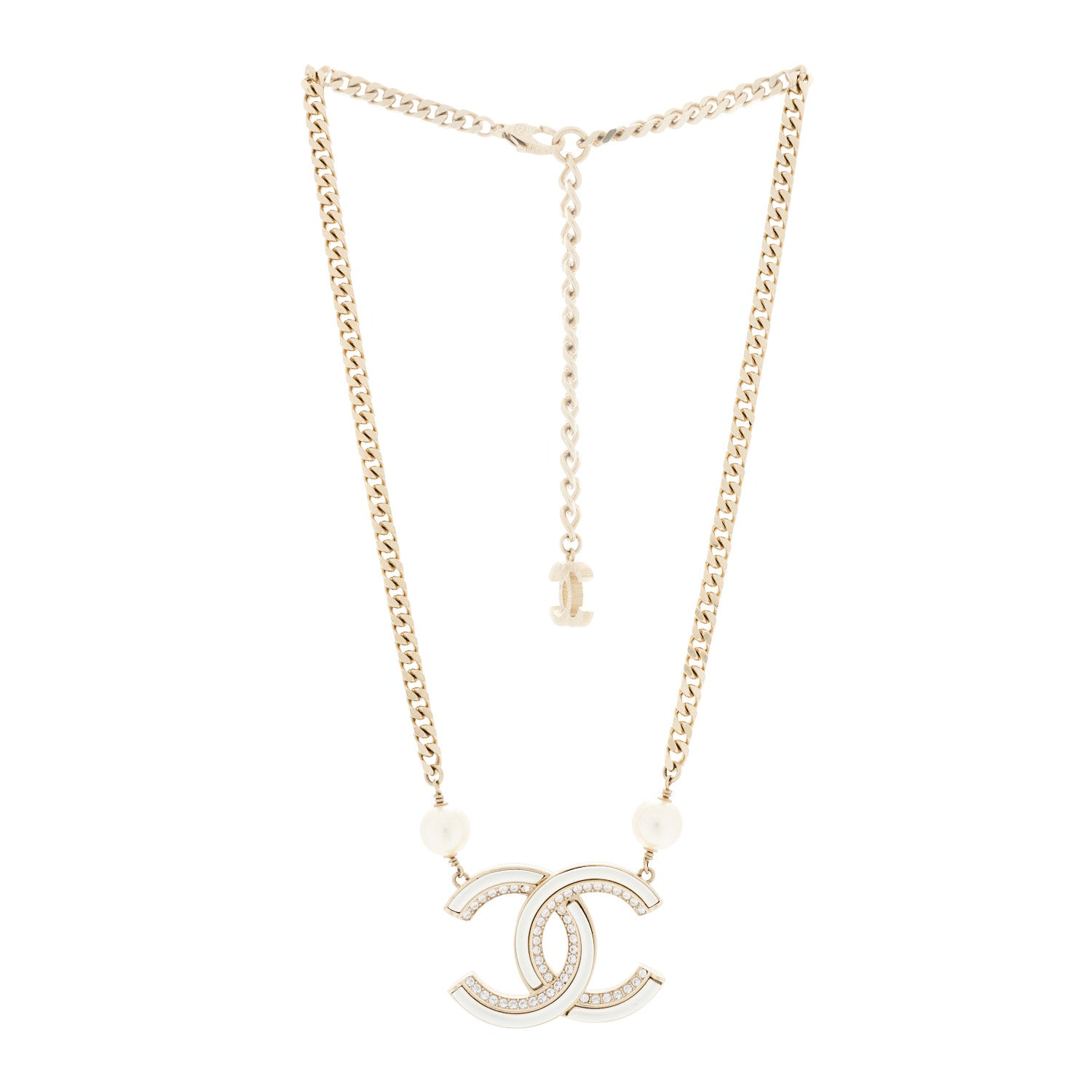 Chanel Crystal Pearl CC Necklace Gold 2 of 5