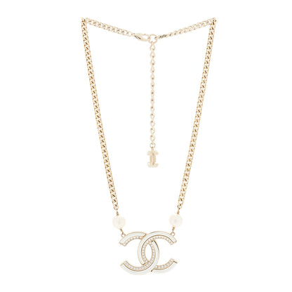 Chanel Crystal Pearl CC Necklace Gold 2 of 5