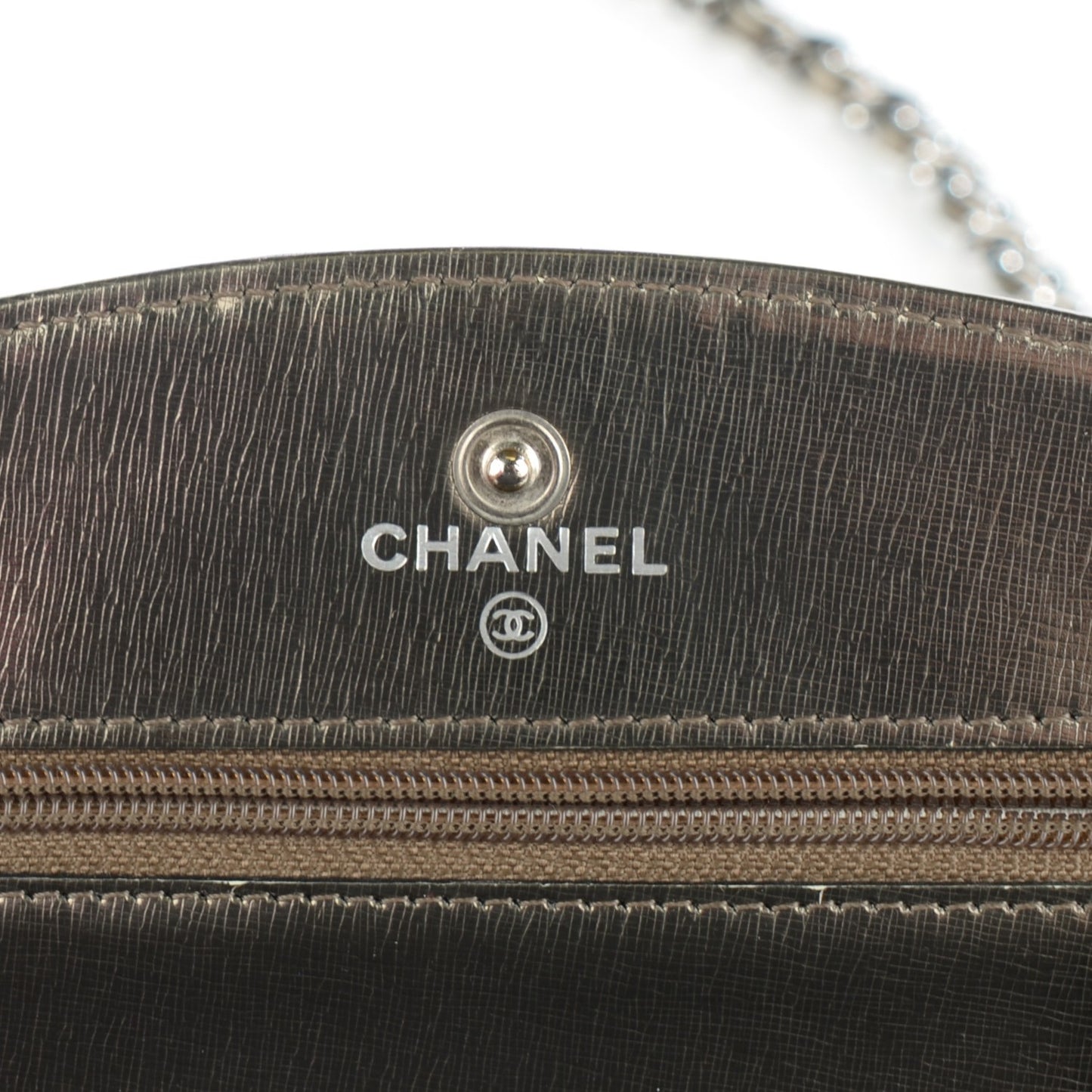 Metallic Calfskin Timeless CC Wallet on Chain WOC Bronze