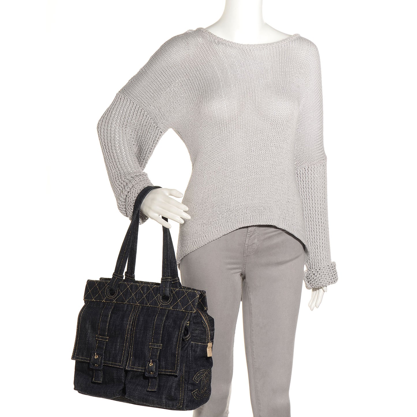 Denim CC Double Pocket Shoulder Bag