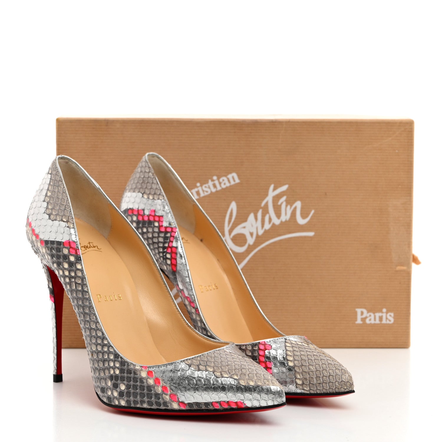 Christian Louboutin Snakeskin Nappa Space Pigalle Follies 100 Pumps 37.5 Roccia Magnifique 8 of 8