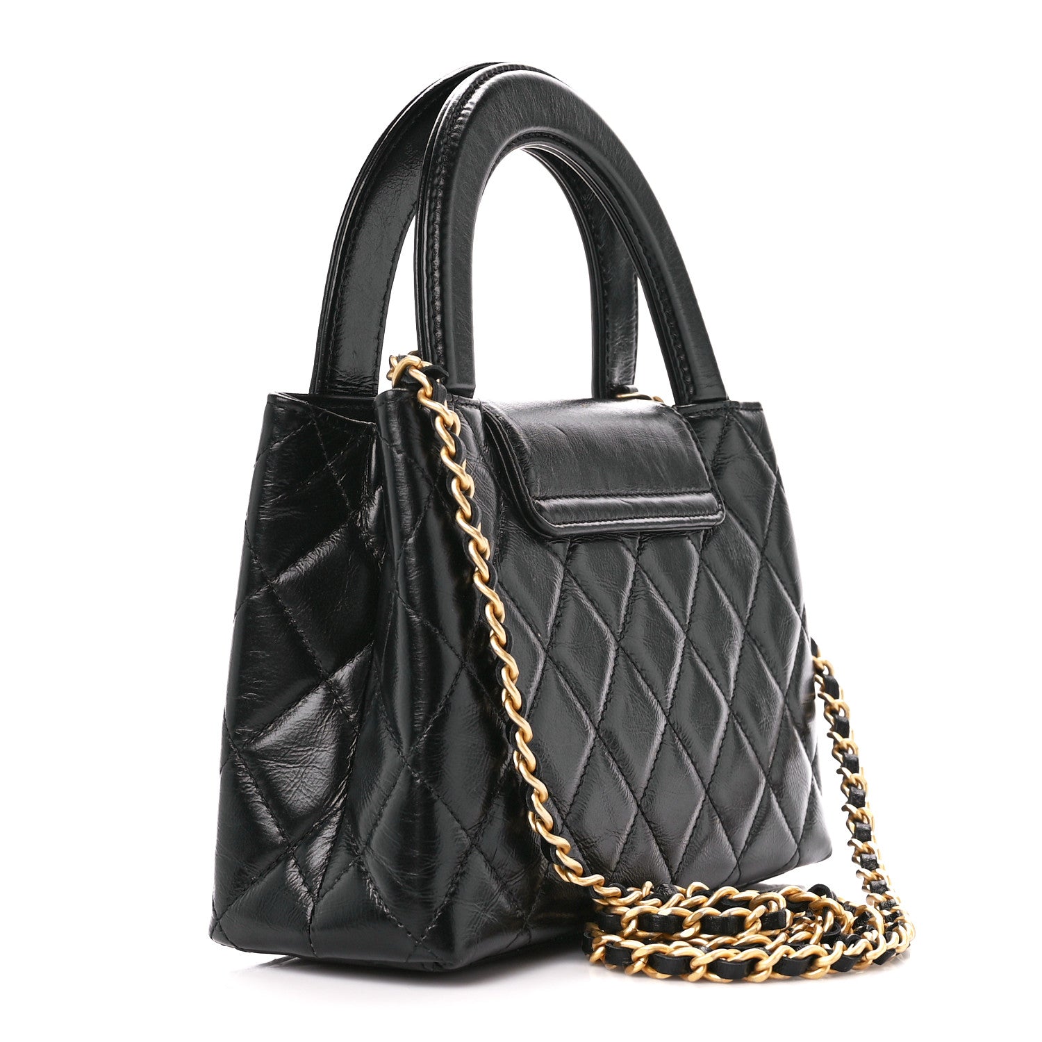 Chanel Shiny Aged Calfskin Quilted Nano Kelly Shopper Black 3 of 10