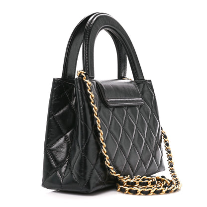 Chanel Shiny Aged Calfskin Quilted Nano Kelly Shopper Black 3 of 10