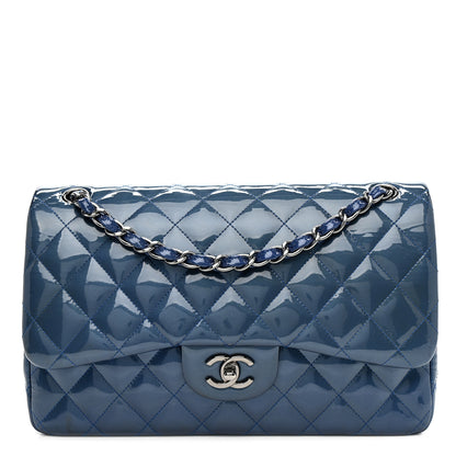 Chanel Patent Calfskin Quilted Jumbo Double Flap Blue 1 of 12