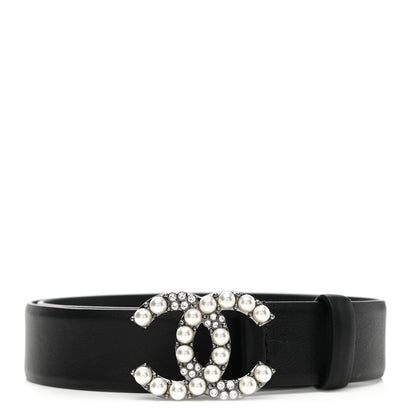 Chanel Calfskin Pearl Crystal CC Belt 75 30 Black 1 of 8