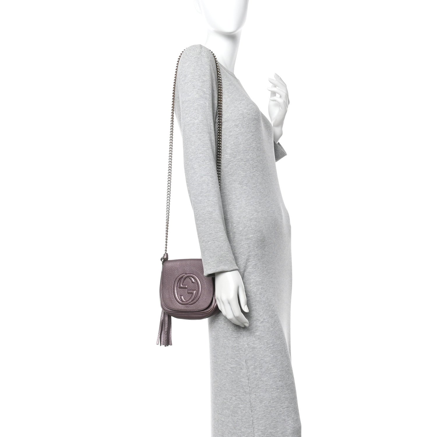 Gucci Metallic Pebbled Calfskin Small Soho Flap Crossbody Purple 2 of 13