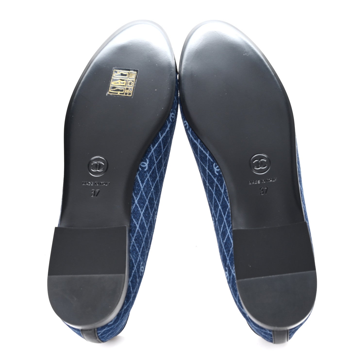 Chanel Denim Printed Quilt CC Cap Toe Ballerina Flats 37 Navy Blue Dark Grey 6 of 10