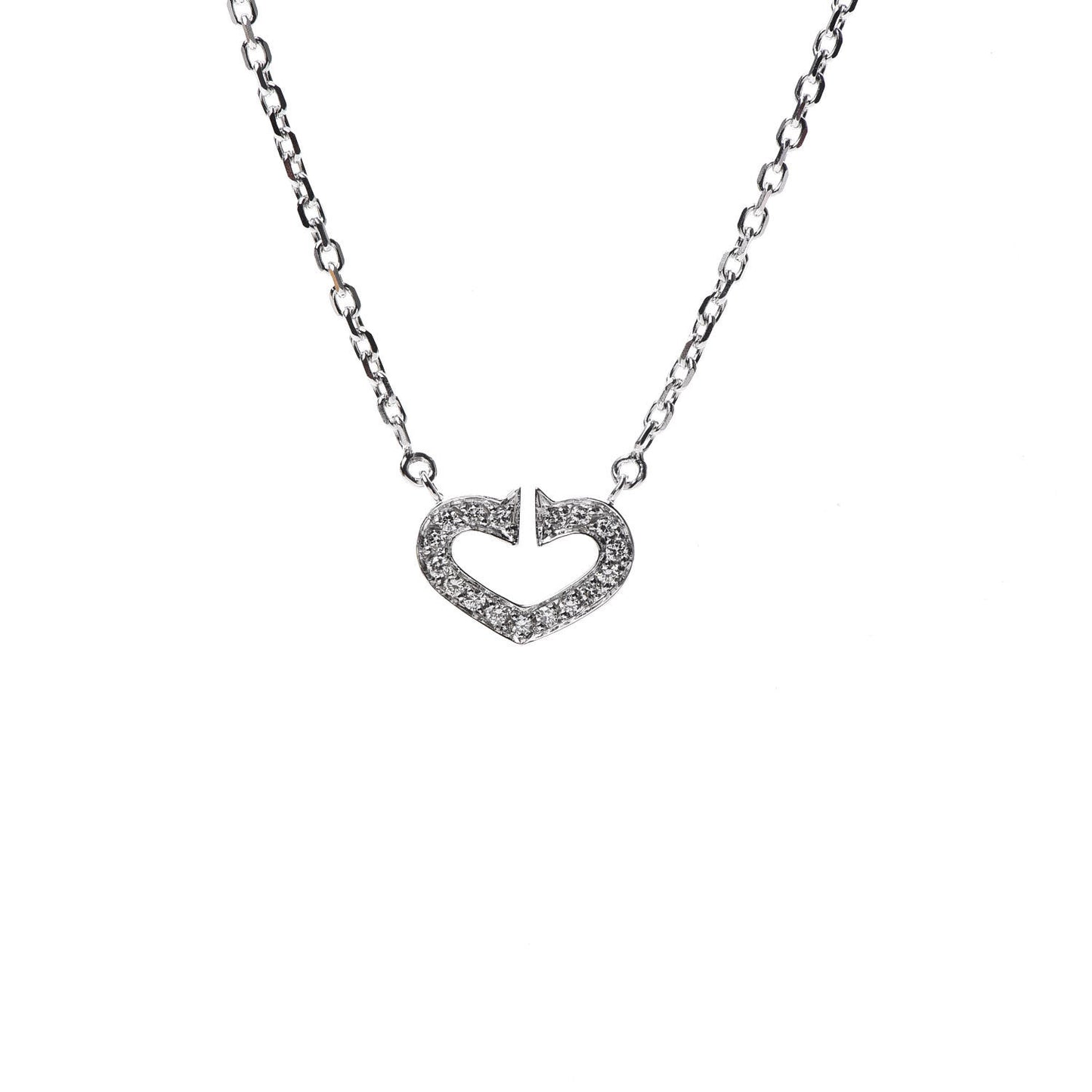 18K White Gold Diamond Small Hearts and Symbols Pendant Necklace