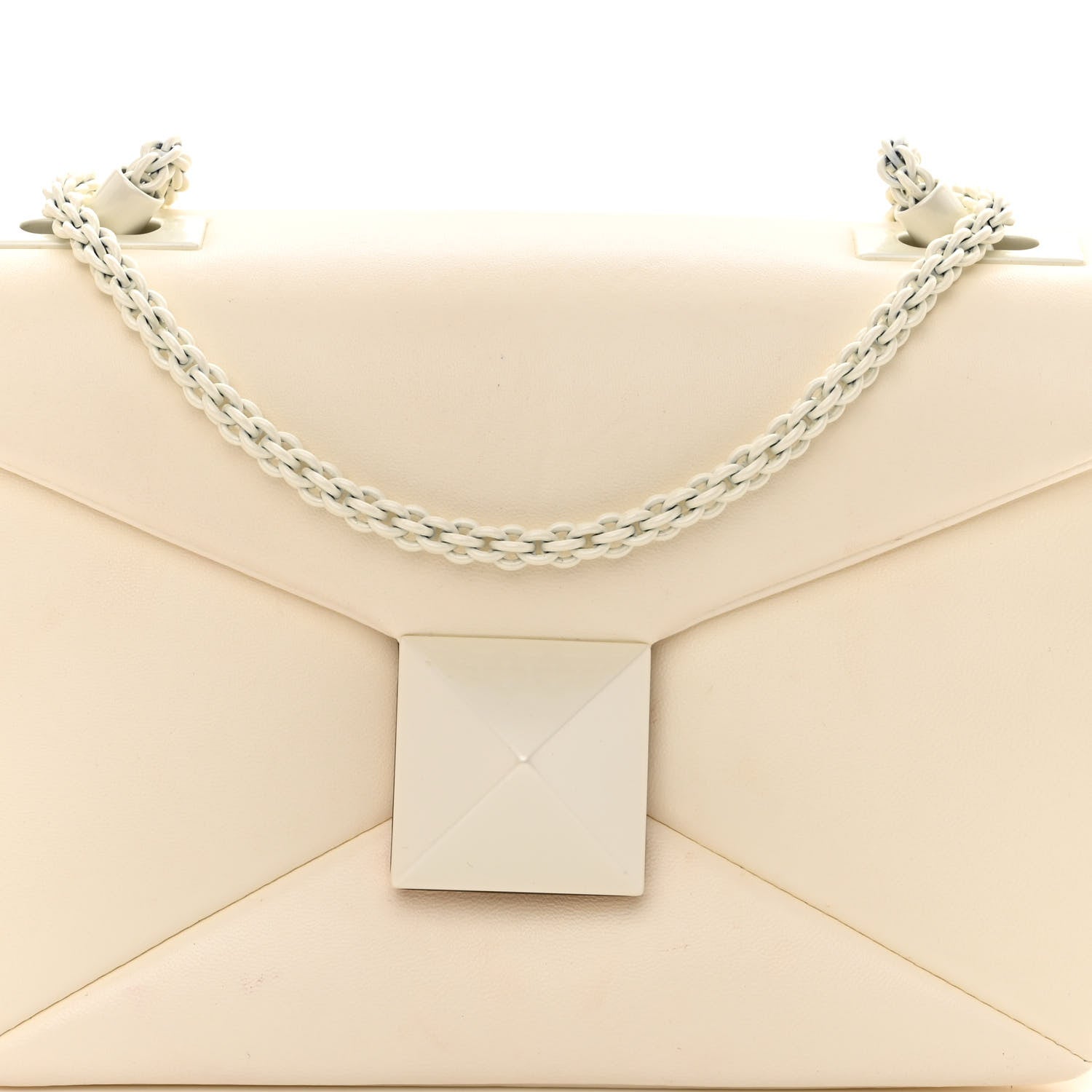 Valentino Garavani Nappa Lacquer Monochrome One Stud Chain Clutch Ivory 7 of 11