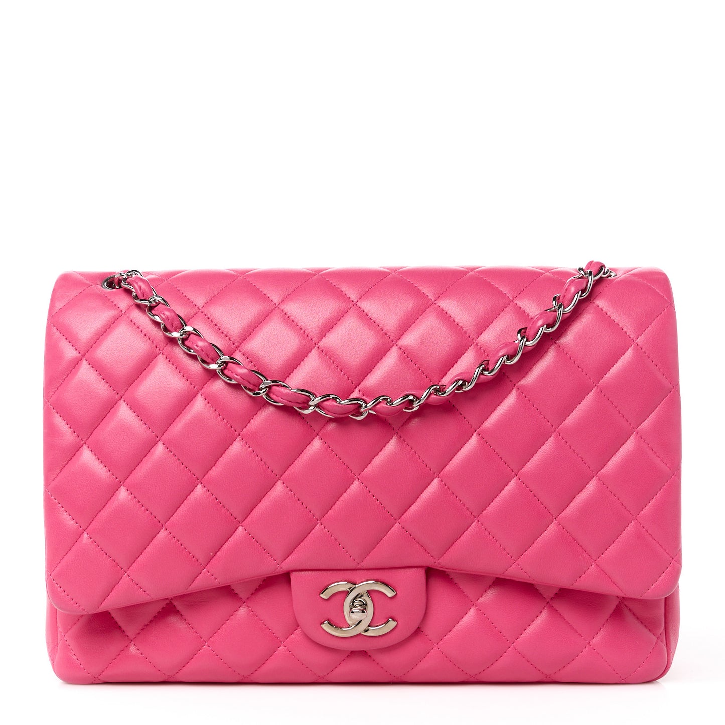 Lambskin Quilted Maxi Double Flap Fuchsia