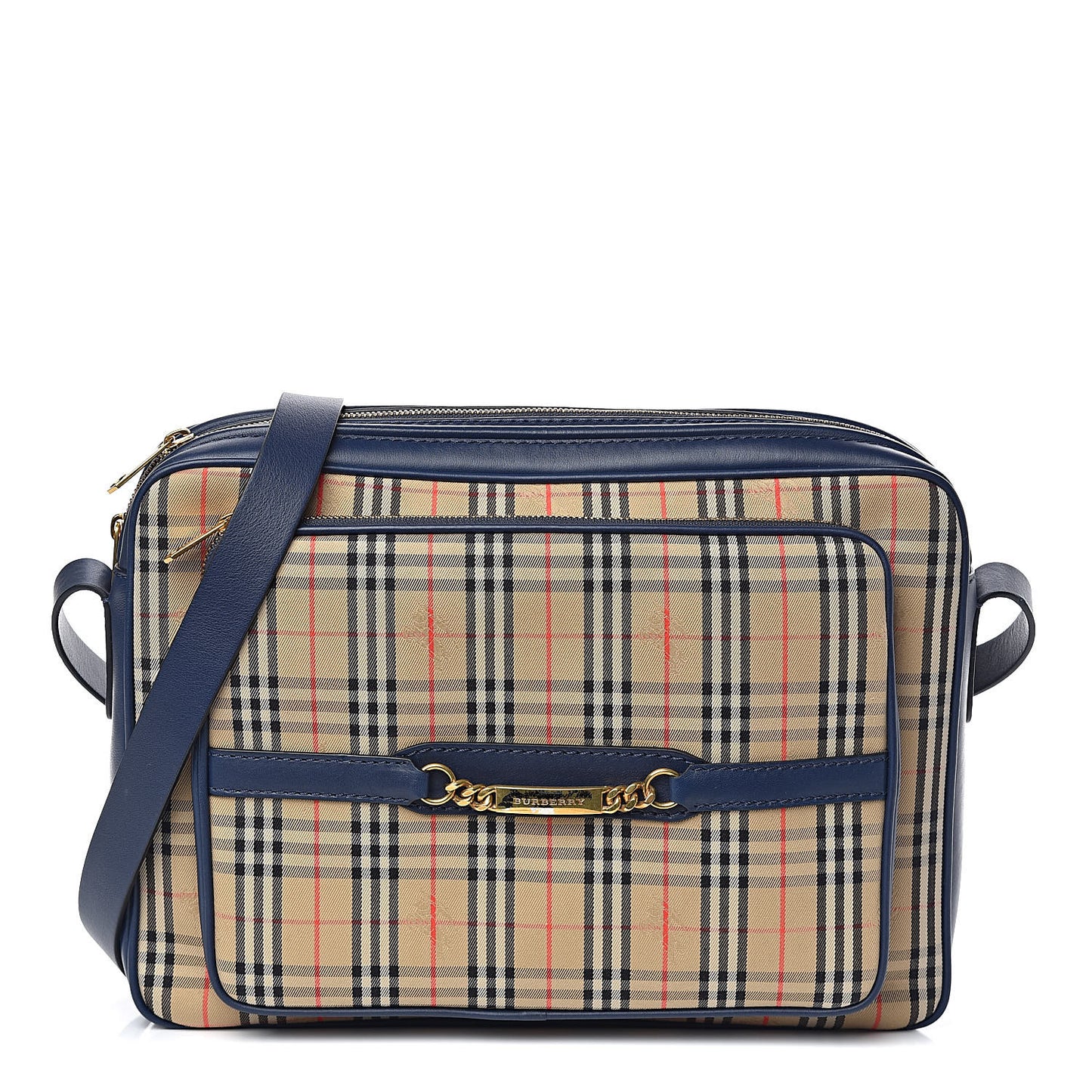 Smooth Calfskin 1983 Knight Check Link Large Camera Bag Ink Blue
