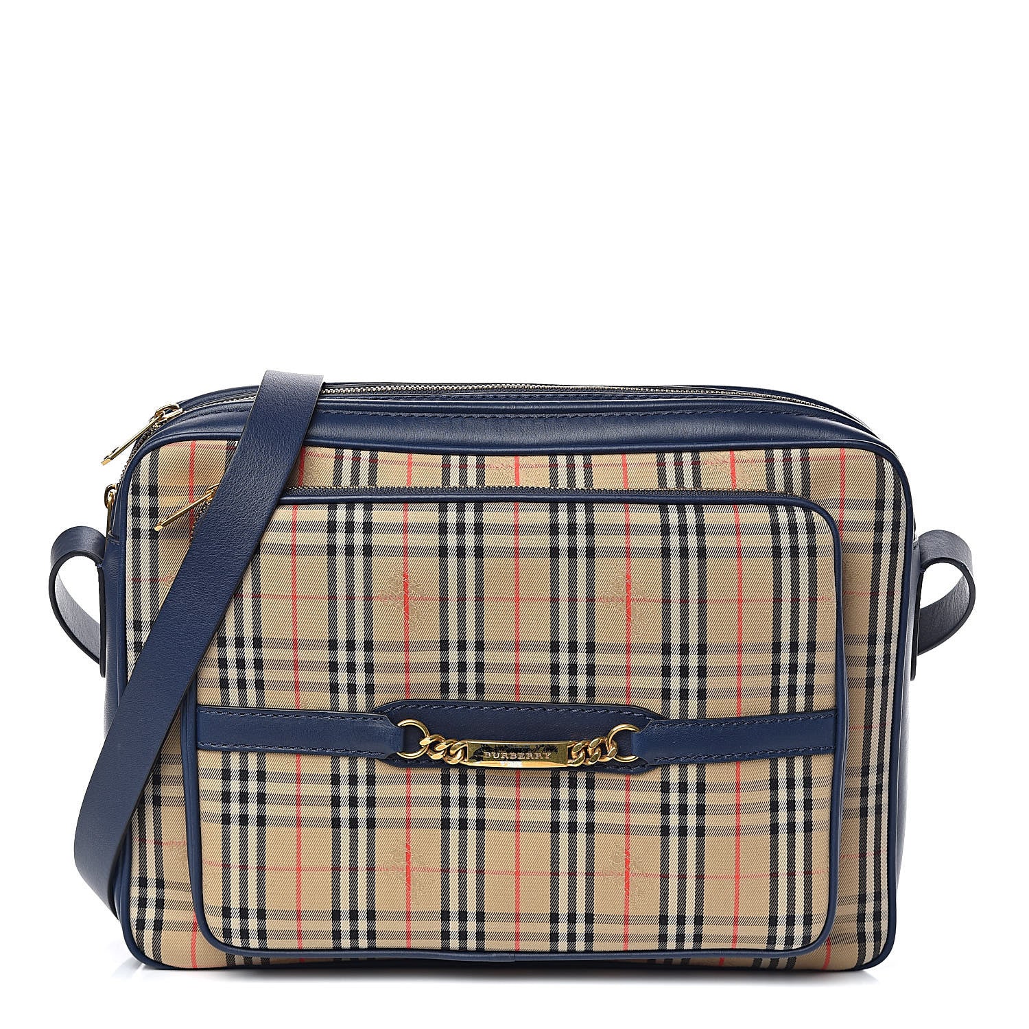 Burberry Smooth Calfskin 1983 Knight Check Link Large Camera Bag Ink Blue 1 of 8