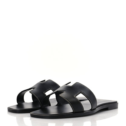 Hermes Box Calfskin Oran Sandals 38 Black 3 of 9