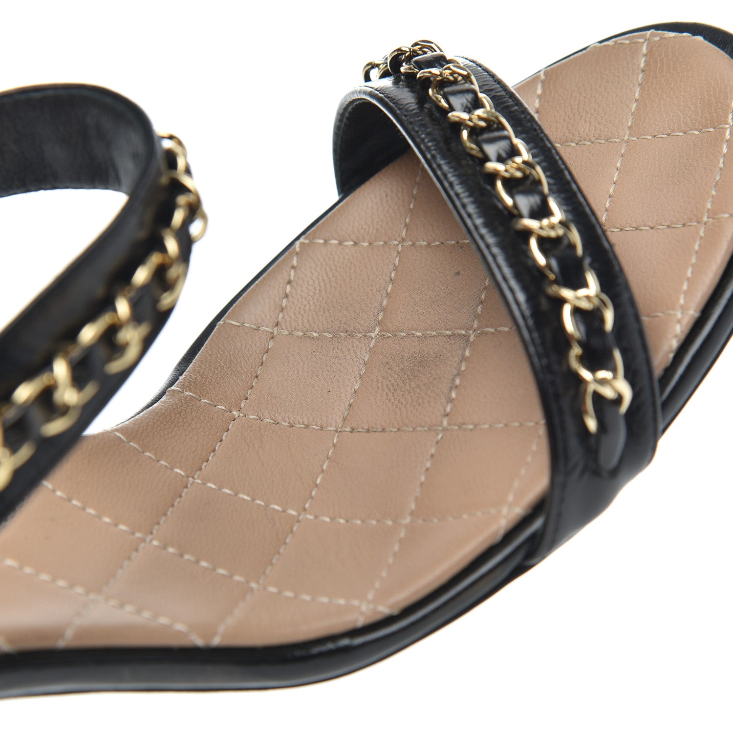 Chanel Crumpled Calfskin Chain Sandals 40 Black 11 of 20