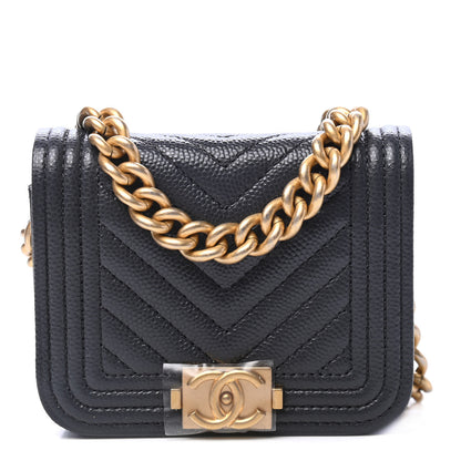 Chanel Caviar Chevron Boy Flap Waist Belt Bag Dark Grey 1 of 4