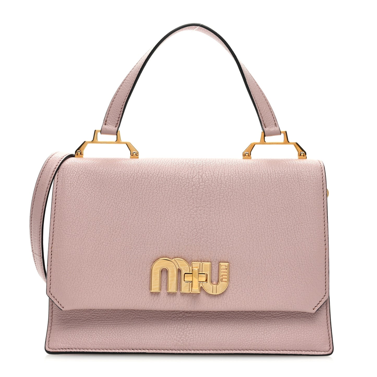 Goatskin Madras Miu Logo Shoulder Bag Rosa Fuoco